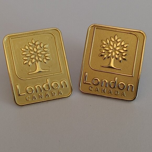 LONDON, Ontario, Canada PIN Gold Tone Pin London Ontario Tree Logo Pins x2 - Picture 1 of 3
